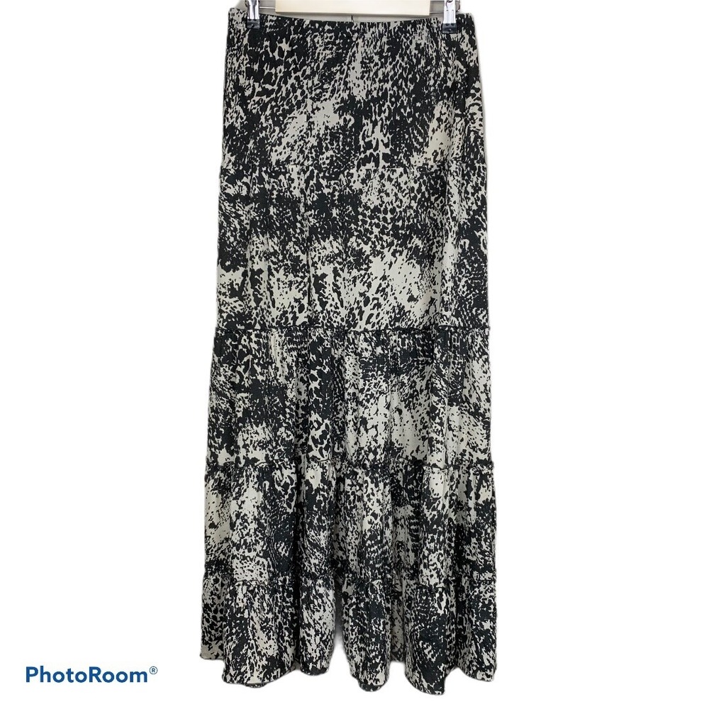 CAbi 781 Saunter Print Skirt Size S – Black Beige Pull-On Prairie Cottagecore